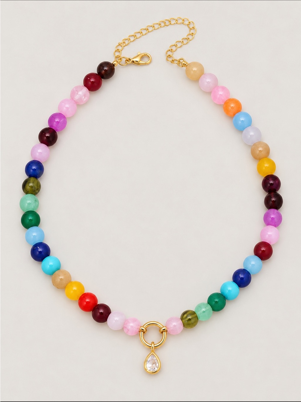 New! Mixed Colorful Rainbow Beaded Crystal Pendant Necklace NWOT